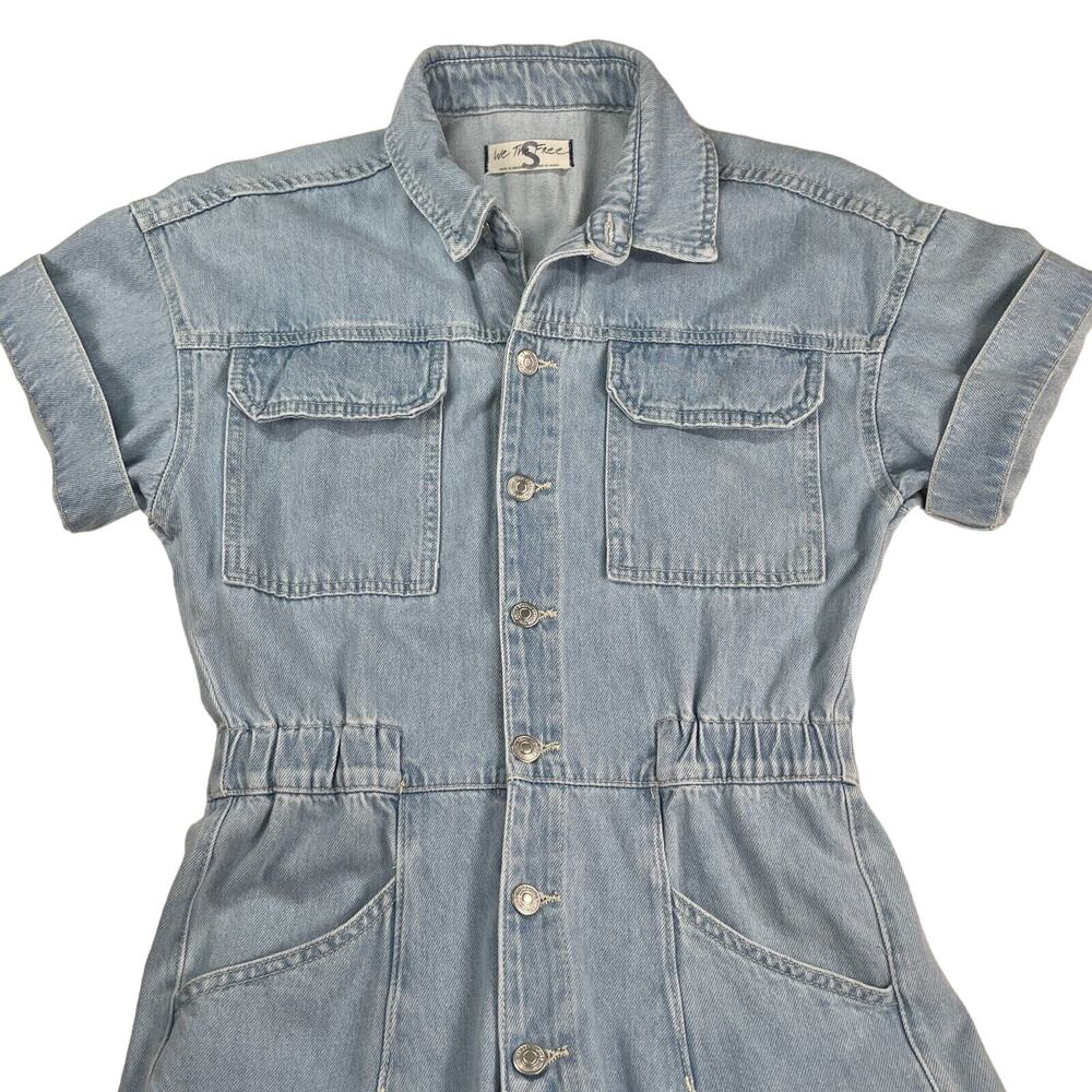 Free People We The Free Boho Light Denim Coverall Jumpsuit Defined Waist Women S - Picture 6 of 16